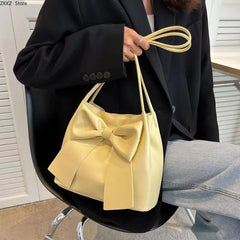 LIZAKOSHT - Large Capacity PU Leather Women's Shoulder Bag Fashion Portable Tote Bag New Commuter Bow Bag Solid Color Handbag
