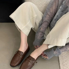 LIZAKOSHT - Retro Woman Shoes Slip-on Autumn Female Footwear British Style Oxfords Loafers With Fur Slip On Fall Dress Preppy New Leather