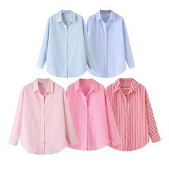 LIZAKOSHT  -  Tops Shirts Spring Women's 2025 New Chic Striped Elegant Loose V-neck Women's Shirts Street Casual Fashion Youth Office Blouses