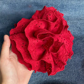 LIZAKOSHT - 1PC Atmosphere-Enhancing Tipsy Red Cotton Fabric Hollow-Out Four-Layer Scrunchie - Elegant Wine-Red Hair Flower Bun Hair Tie