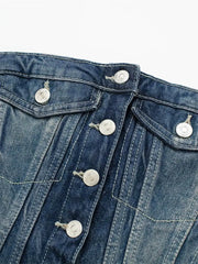 LIZAKOSHT - Women Fashion DenimTight Top Summer Ladies Vintage Sexy Tops With Front Button Slim Female Chic Top