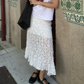 LIZAKOSHT - Vintage Lace Midi Skirt Floral Sheer See-Through Irregular Hem A-line Skirt Fairy Streetwear Chic Women Long Skirt