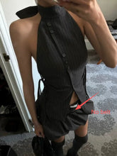 LIZAKOSHT - Y2K Sexy Dark Grey Chic 2 Pieces Sets Women Halter Neck Button Side Tie Tops + Mini Skirt Harajuku Streetwear Clubwear Outfits