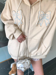 LIZAKOSHT - Y2k Harajuku Bow Patchwork Hoodies Women Korean Style Kawaii Cuteore Streetwear Zipper Hooded Sweatshirt Soft Girl 2024