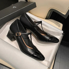 LIZAKOSHT - Fashion Pumps New High Quality Genuine Leather Embroidered T-shaped Buckle High Heels Daily Dress Modern Women's Shoes