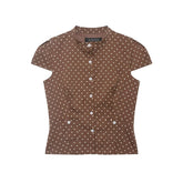 LIZAKOSHT - Vintage American Office Lady Women T Shirt Y2k Fashion Popular Polka Dot Print Thin Punk Clothes Harajuku Slim Waist Buttons Top