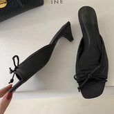 LIZAKOSHT  -  Fashion Kitten Heel Slippers for Women Satin Bow Concise Comfort Slides Female Summer New Low Heel Open Toe Mules Sandals Women