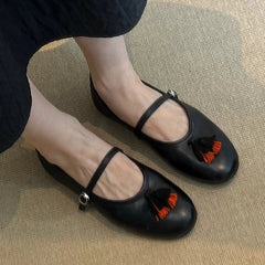 LIZAKOSHT - Fashion Tassel Decoration Ballet Flats Women Soft Leather Buckle Round Toe Mary Jane Shoe Comfort Shallow Designer Loafers Pumps
