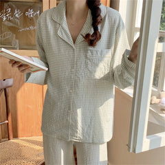 LIZAKOSHT  -  Spring Home Clothe Sets Sweet Women Plaid Casual Chic New Comfortable All Match Sleep Wear Loose Pajama Suits