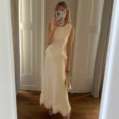 LIZAKOSHT  -  New Russian Explosive Autumn Winter New Evening Banquet Party Elegant Tassel Lace Splicing Set