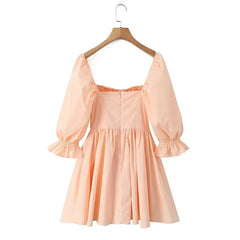 LIZAKOSHT - Fashion Sweet Style Dress Women's Autumn Bubble Sleeve Splicing Design Pleated Skirt