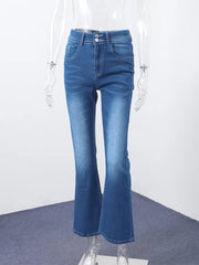 LIZAKOSHT  -  Y2k Retro Gothic High Waited Jeans Hot Embroidery Pattern Blue Jeans Woman Hip Micro Horn Baggy Jeans Street Clothing