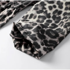 LIZAKOSHT - Sexy Leopard Print Bow Lace Up Hollow Out Shirts Women O-neck Ruffles Puff Short Sleeve Top Female Summer Lady Streetwear