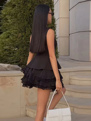 LIZAKOSHT - Sleeveless Solid Women Tank Set A Line Ruffles Cake Hem Women Skirt Sets 2025 Fashion Summer Single Breasted Lady Vest Suit