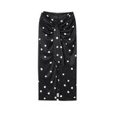 LIZAKOSHT - Polka Dot Midi Skirt Woman Elegant Casual Black High Waist Slit Skirts Fashion Bow-Tie Waist Slim Long Skirts New Summer