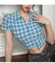 LIZAKOSHT - T-Shirt Asymmetrical Polo Collar Women'S Design Sweet Slim Short-Sleeved High-Waisted Summer Versatile Outer Shirt Top