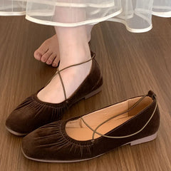 LIZAKOSHT - Autumn Women Flat Shoes Fashion Pleated Ladies Elegant Slip On Mary Jane Shoes Soft Sole Outdoor Dress Ballerinas New Shoes