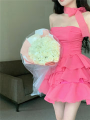 LIZAKOSHT - Ruffles Shor Dresses Sexy Straples New Simple Flower Vestido De New