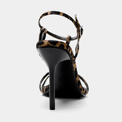 LIZAKOSHT - Sexy Leopard Print High Heels Summer Open Toe Sandals Lady Narrow Strap Elegant Brand Designer Party Dress Shoe Pumps Woman