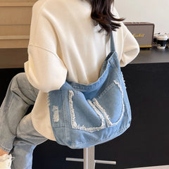 LIZAKOSHT - Denim Shoulder Bags For Women Fashion Canvas Crossbody Bags Large Capacity Cloth Messenger Bags Korea Style Pastoral Packages