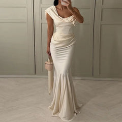 LIZAKOSHT - Summer Elegant Ribbon Sling Long Dress Women Chic 3D Flower Sleeveless Backless Fishtail Slim Maxi Robe 2025 Evening Party Dress