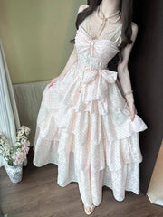 LIZAKOSHT - Summer French Polka Dot Design Strap Dress Women Sweet Princess Slim Sleeveless Long Dress Japanese Fashion Lovely Sexy Outfits