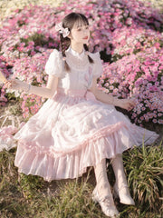 LIZAKOSHT - Lolita Elegant Girl Dress Op Super Fairy Lace Sweet Birthday Short-Sleeved Everyday