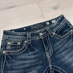 LIZAKOSHT - American Street Hip Hop Gothic Embroidered Casual Jeans Woman Retro Street Loose Casual High Waisted Straight Leg Wide Leg Jeans