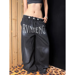  LIZAKOSHT - Autumn Winter American Style Casual Pants Women's Loose Slimming Embroidered Letter Street Dance Wide Leg Pants Comfortable