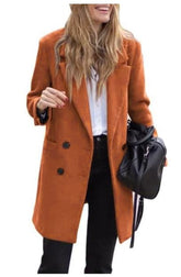 LIZAKOSHT - Women Lapel Double Breasted Coats Autumn Winter New In Fashion Jackets Sollid Color Lond Sleeve Pocket Jacket Lady Warm Outwears