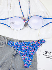 LIZAKOSHT - Beach Set Sexy Ladies Halter Collar Back Push Up Floral Bikini Set Padded Bra Swimwear Swim Bikini Women Suit Swimsuit Beachwear