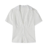LIZAKOSHT - Women Summer Tops Fashion Style V-Neck Button Down Short Sleeve Shirts Casual Chic Blouses New