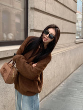 LIZAKOSHT - Vintage Brown Knit Sweater Women Autumn Winter Loose Casual Lazy Wind Pullovers Streetwear Harajuku Baggy Long Sleeve Jumpers