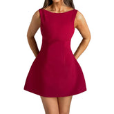 LIZAKOSHT - Women's Graduation Dress Y2k Mini Tank Dress Solid Sleeveless Flowy Short Dress Open Back above Knee Summer Short Dress