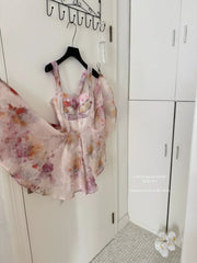 LIZAKOSHT - Summer Women Graduation Floral Pattern Dress Mini Frocks A-line One-Piece Cozy French Vintage Prom Gown Evening Birthday Party