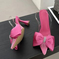 LIZAKOSHT - Fashion Butterfly-knot Pointed Toe Women Pumps PVC Transparent High Heels Sandals Summer 2024 Wedding Banquet Female Mules Shoes