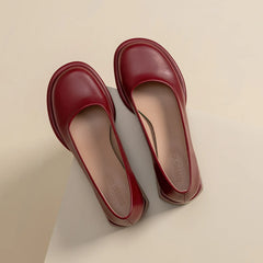LIZAKOSHT Wine-red shoes with thick heels in spring of 2024, new female high-grade round head retro fairy wind Mary Jane wedding shoes.