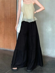 LIZAKOSHT - Wide-Legged Maxi Skirts Sweet Women Loose OL High Street Casual Daily Summer Work Wear Embroidery Flowers