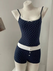 LIZAKOSHT - Brandy & Mandy Floral Lace Bow Halter Slim Tank Top Sweet Camisole Summer Fashion