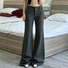 LIZAKOSHT - Y2K American Old Money Three Button Low Waist Slimming Slightly Flared Suit Pants Women Low Waist Loose Floor Hugging Wide Leg