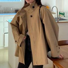 LIZAKOSHT  -  Korean Chic Vintage Stand Collar Zipper Coat Women Y2k Loose Long Sleeve Tops Mujer 2025 Early Autumn New Casual Jackets