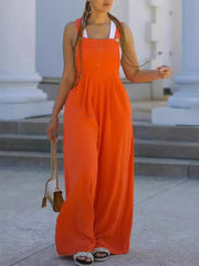 LIZAKOSHT - Solid Color Wide Leg Trendy Romper with Pockets 2025 New in Summer Fashion Trend Women's Casual Minimalist Suspenders Jumpsuit