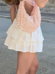 LIZAKOSHT - Coquette Pleated Cake Mini Skirt for Women Kawaii Short Skirt Y2K Sweet Cute Elastic Waist Bottoms Lolita Girl Clothes