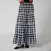 LIZAKOSHT - Y2k Women Gingham Tiered Maxi Skirts A Line Ruffle Plaid Midi Skirt Summer Beach Casual Loose Flowy Long Skirt