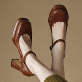 LIZAKOSHT  -  Elegant France High Heels Pumps Women Summer Square Toe Platform Mary Jeans Shoes Woman Thick Heeled Party Shoes Ladies