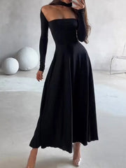 LIZAKOSHT - O Neck Casual Spring Autumn Maxi Dress, Women Holiday Long Sleeve Fashion Party Dress, New Patchwork Simple Ladies Dress Vestido