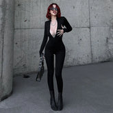 Lizakosht Beach Cover Up For Women Vacation Outfits Winter New Slim Fit Long Sleeve Jumpsuit Solid Spandex Swimwear Swim Dress Pareos