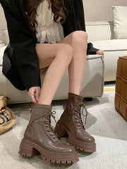 LIZAKOSHT - Women Boots High Heels Autumn Shoes Winter Footwear Round Toe Luxury Designer Lace Up Boots-Women Stiletto Rubber Lolita La