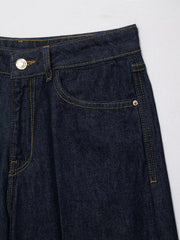 LIZAKOSHT - Fashion Baggy Deep Blue High Waist Ripped Hole Straight Knee Length Wide Leg Jeans Women Loose Denim Pants Short Trousers