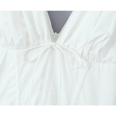 LIZAKOSHT - Sexy Elegant Women Sleeveless Deep V Neck White Dress Low Waist Female Cotton Summer Dresses Holiday Robe